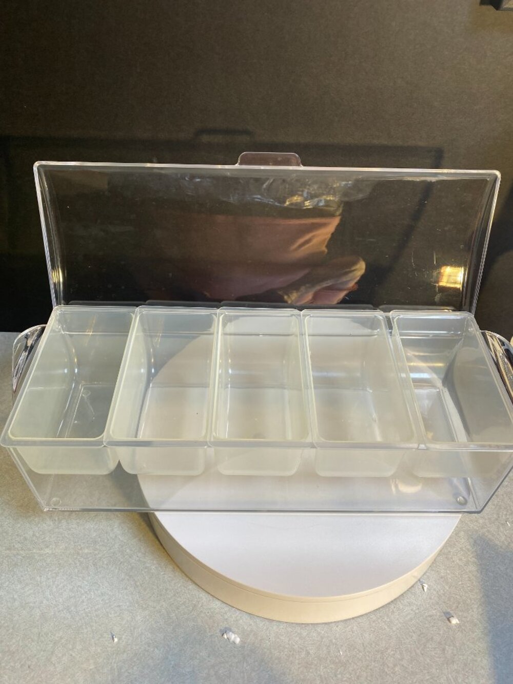Prodyne Condiments-On-Ice Acrylic 5 Compartment Serving Tray w Lid Never Used